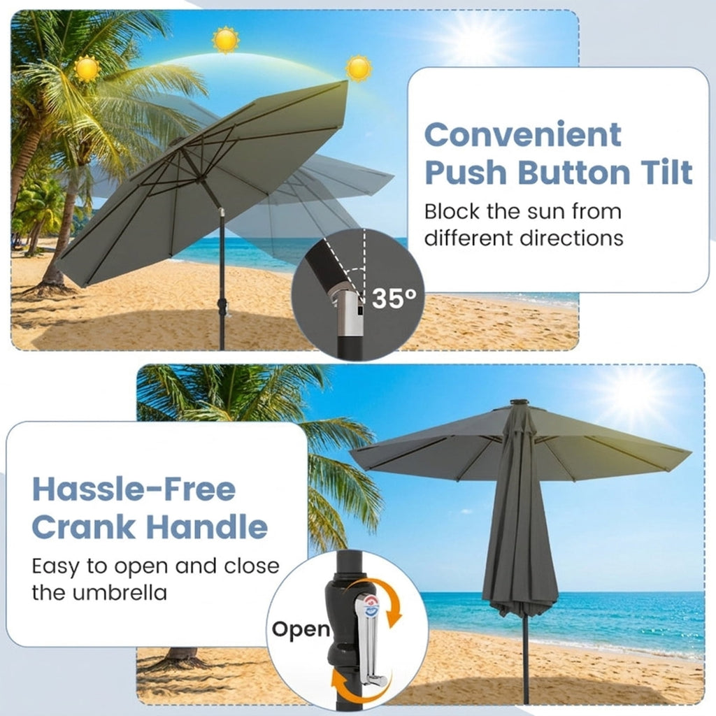 Biotree 10 ft Market Patio Umbrella with Crank and Tilt, 8 Sturdy Ribs, Vented Canopy - Gray for Backyard