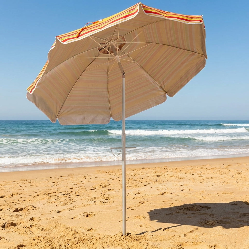 Biotree 6.5 ft Portable Beach Umbrella with Carrying Bag, 6 Ribs, Sand Tilt Mechanism - Orange for Backyard