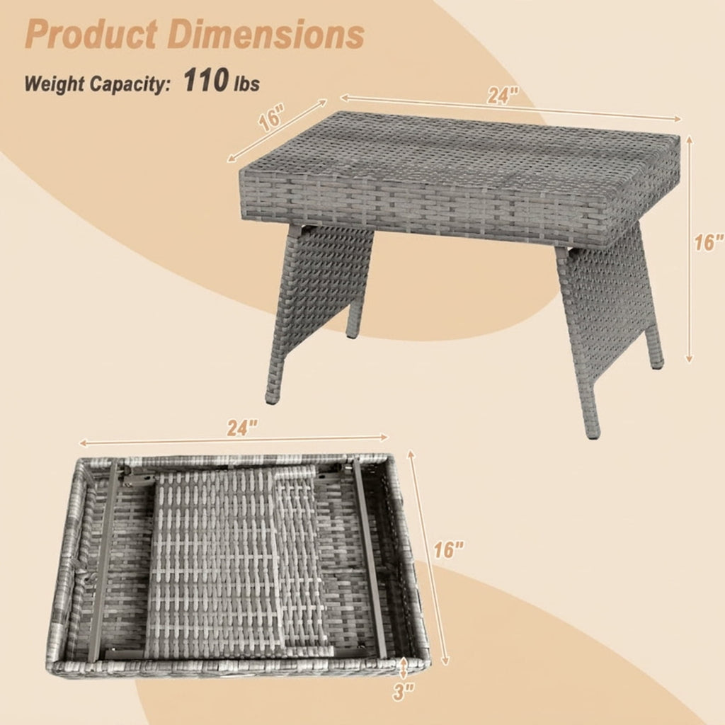 Biotree Folding PE Rattan Side Coffee Table Patio Garden Furniture, Gray