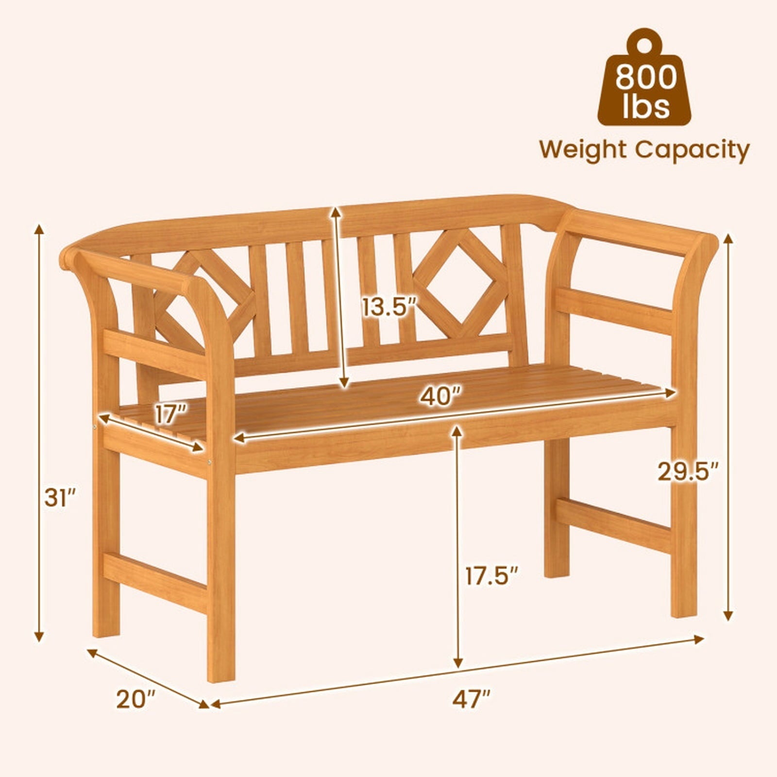 Biotree Acacia Wood 2-Person Patio Loveseat with Backrest and Armrests for Porch Stackable Patio Chair for Garden BackyardNatural