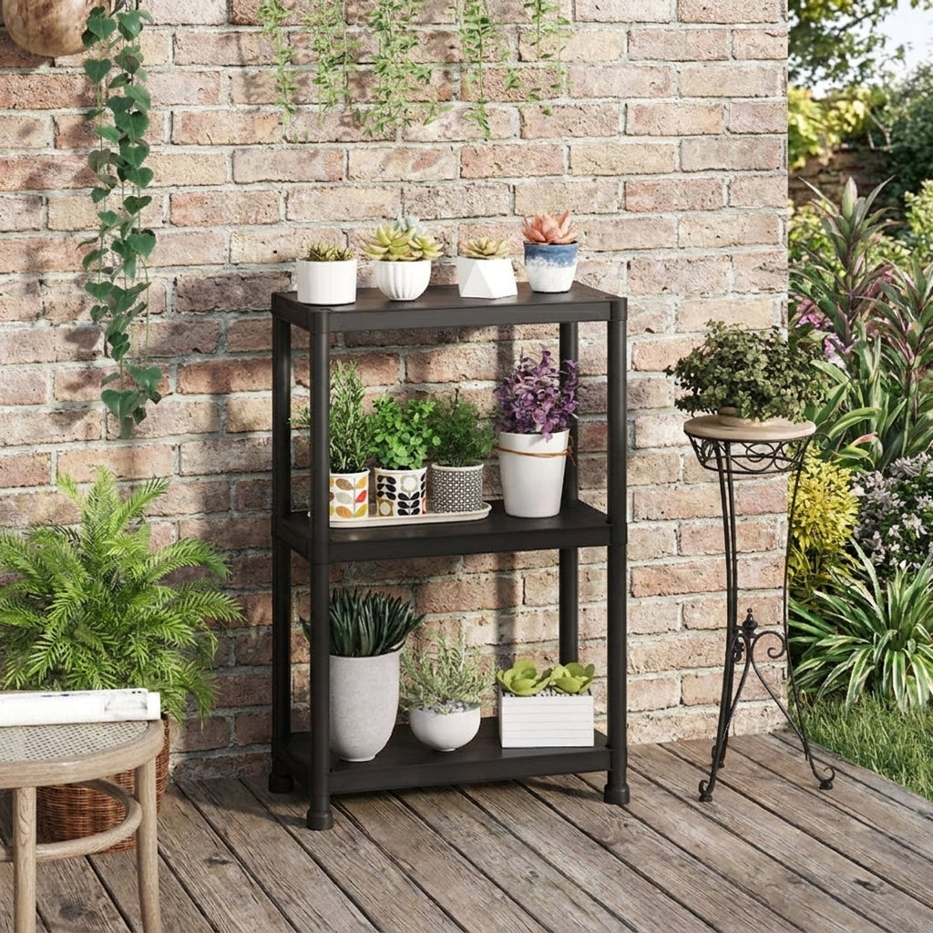 Biotree 3-Tier Heavy-Duty Plastic Storage Shelves Freestanding Garage Shelving Unit 300 lbs - Black