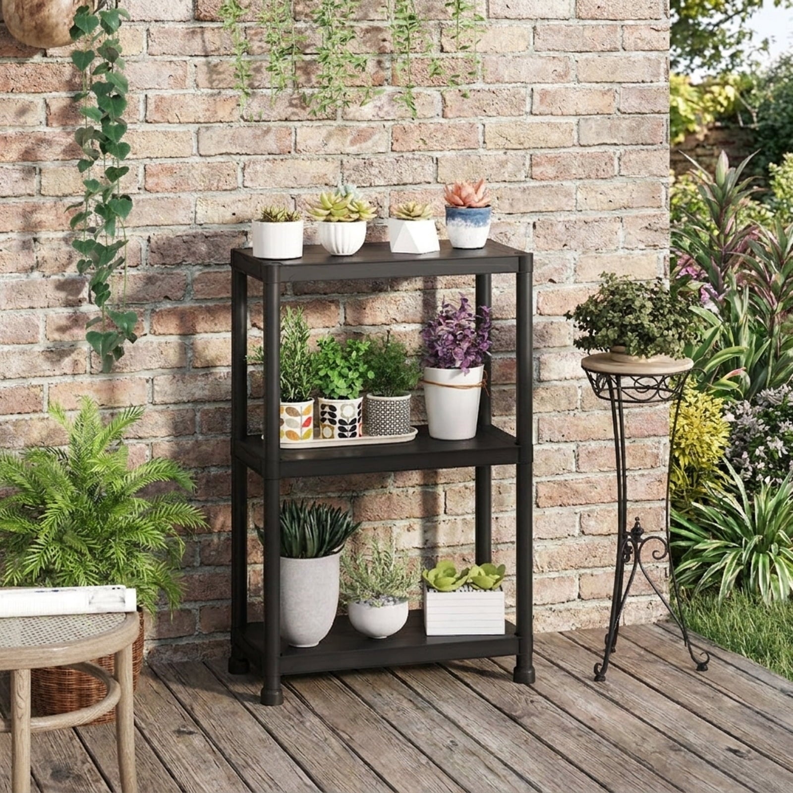 Biotree 3-Tier Heavy-Duty Plastic Storage Shelves Freestanding Garage Shelving Unit 300 lbs - Black
