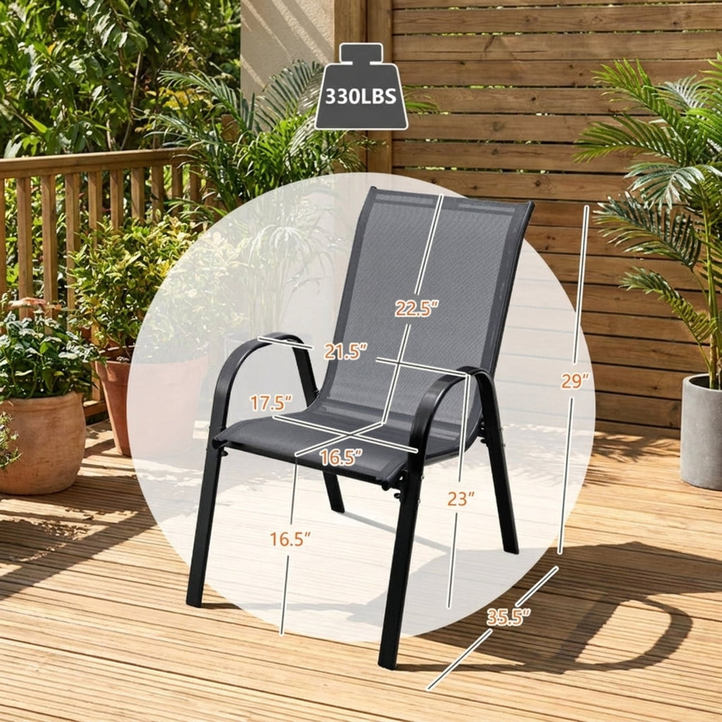 Biotree 4 Pieces Stackable Patio Dining Chairs Set with Armrest Stackable Patio Chair for Garden BackyardGray