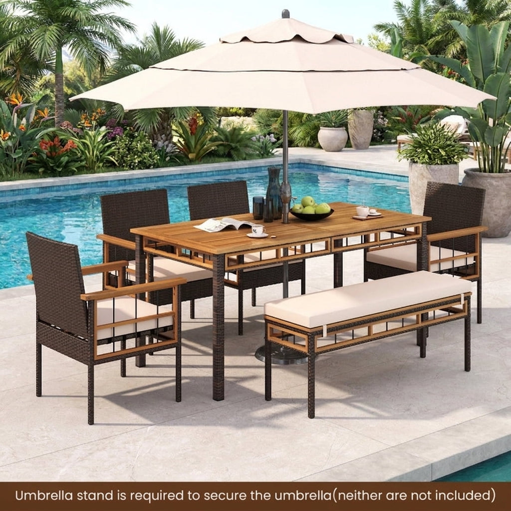 Biotree 63" Outdoor Dining Table with Acacia Wood Slatted Tabletop, Black