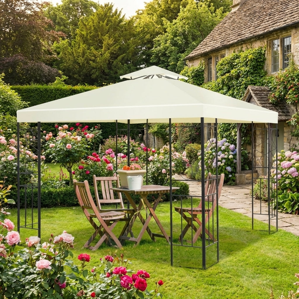 Biotree 2 Tiers 10 x 10 Feet Patio Gazebo Canopy Tent Beige - Outdoor Patio Backyard Garden Shade Canopy Shelter