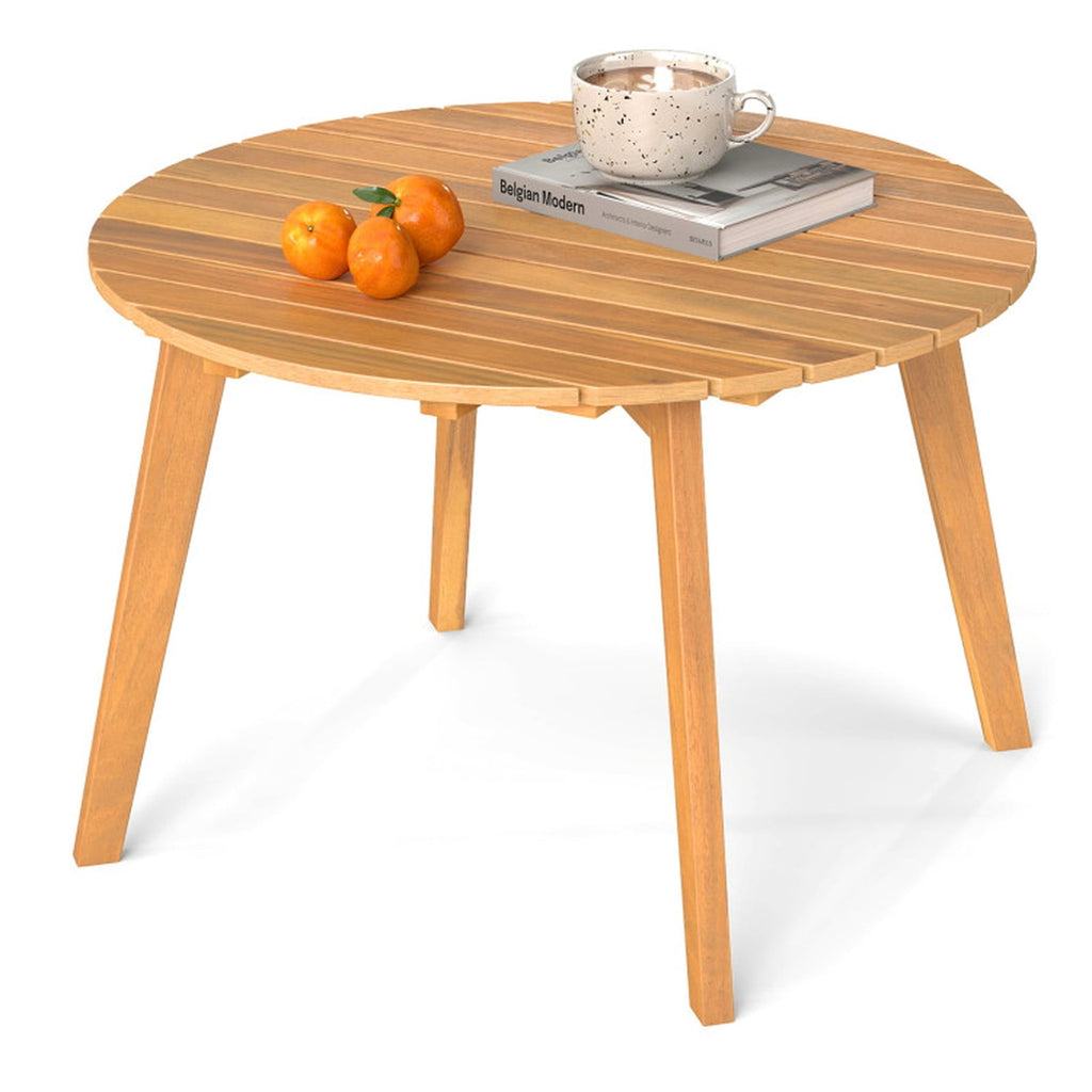Biotree Round Outdoor Acacia Wood Side Table with Slatted Tabletop, Natural