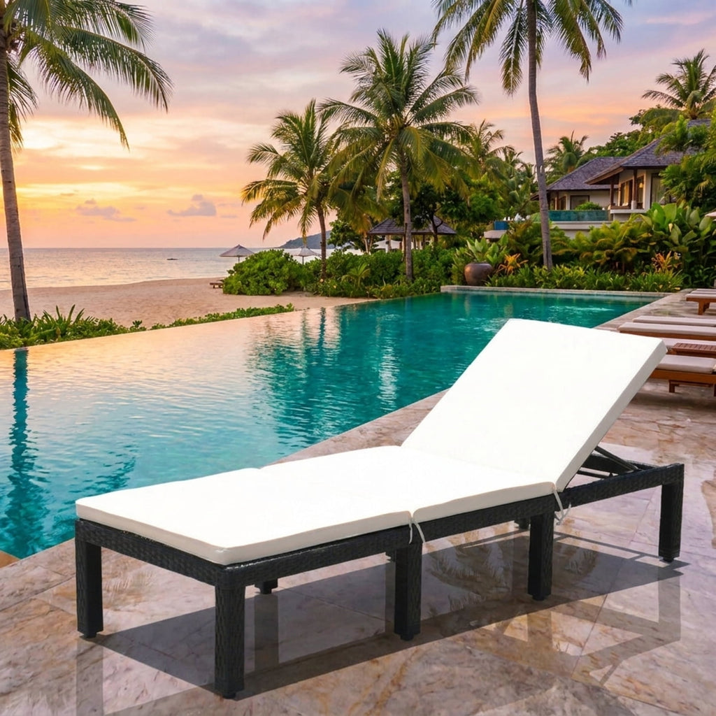 Biotree Patio Rattan Lounge Chair Chaise Couch Cushioned Height Adjustable Stackable Patio Chair for Garden BackyardWhite