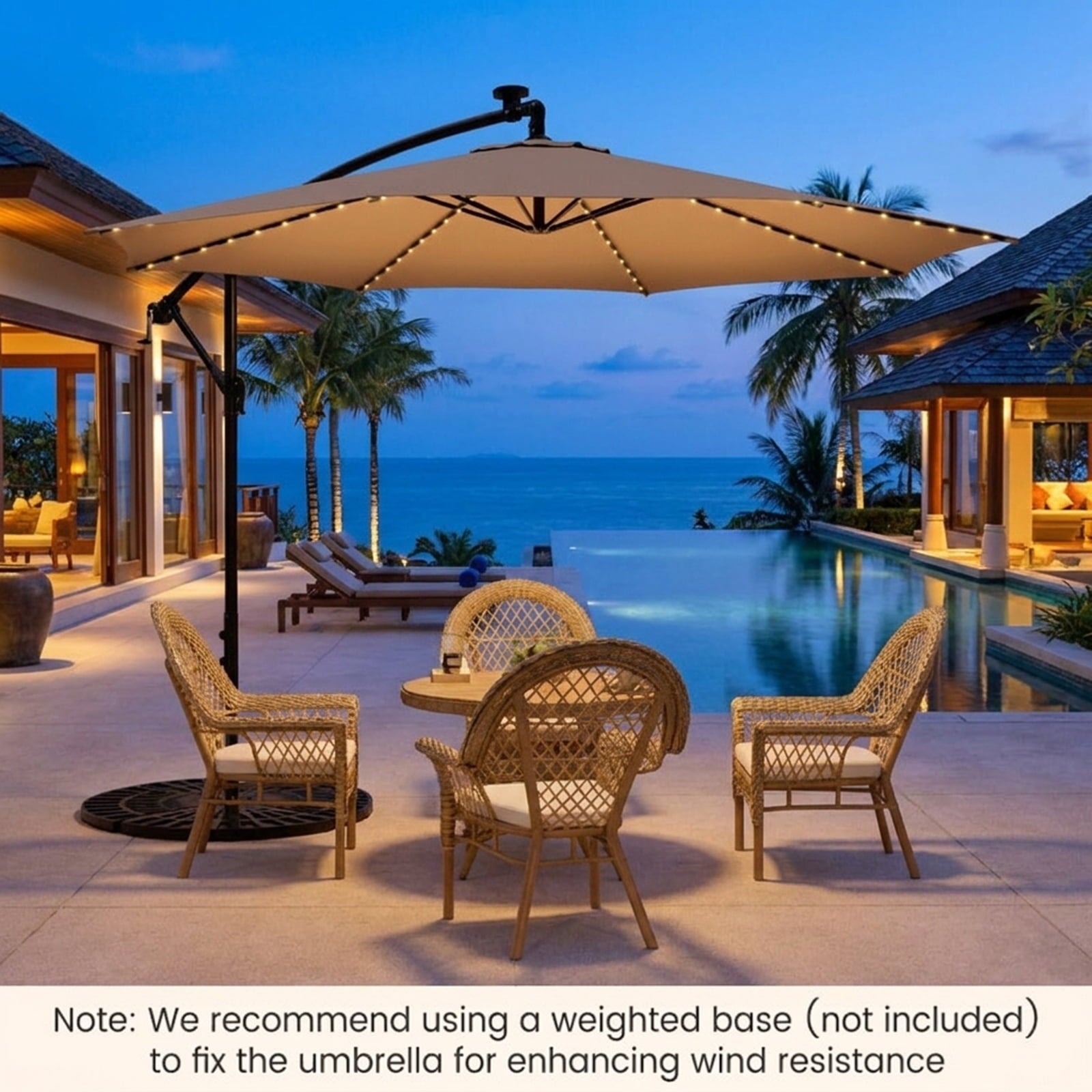 Biotree 10 ft Cantilever Offset Patio Umbrella Solar LED Lights Outdoor Shade - Beige - UV Protection