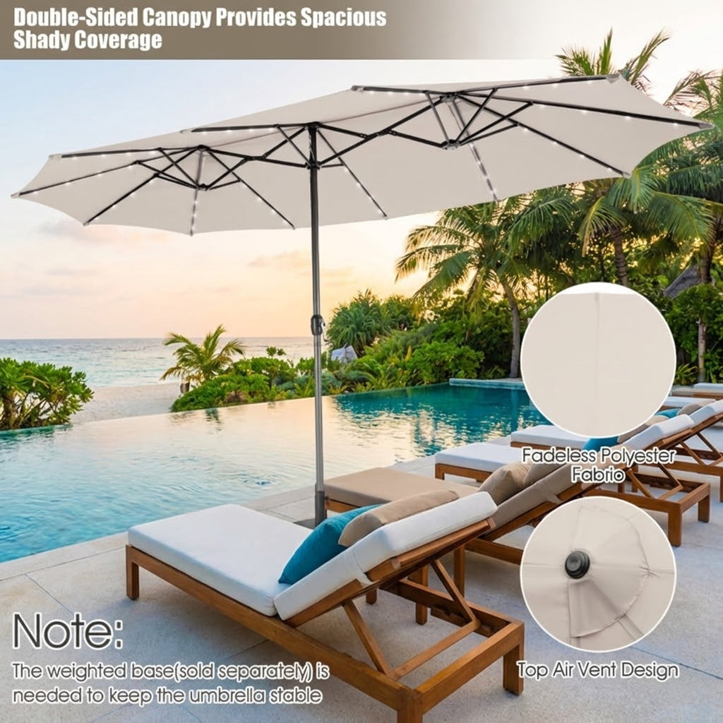 Biotree 15 Feet Twin Patio Umbrella with 48 Solar LED Lights-Beige Beige/Light Brown/Orange/Dark Red/Gray/Turquoise