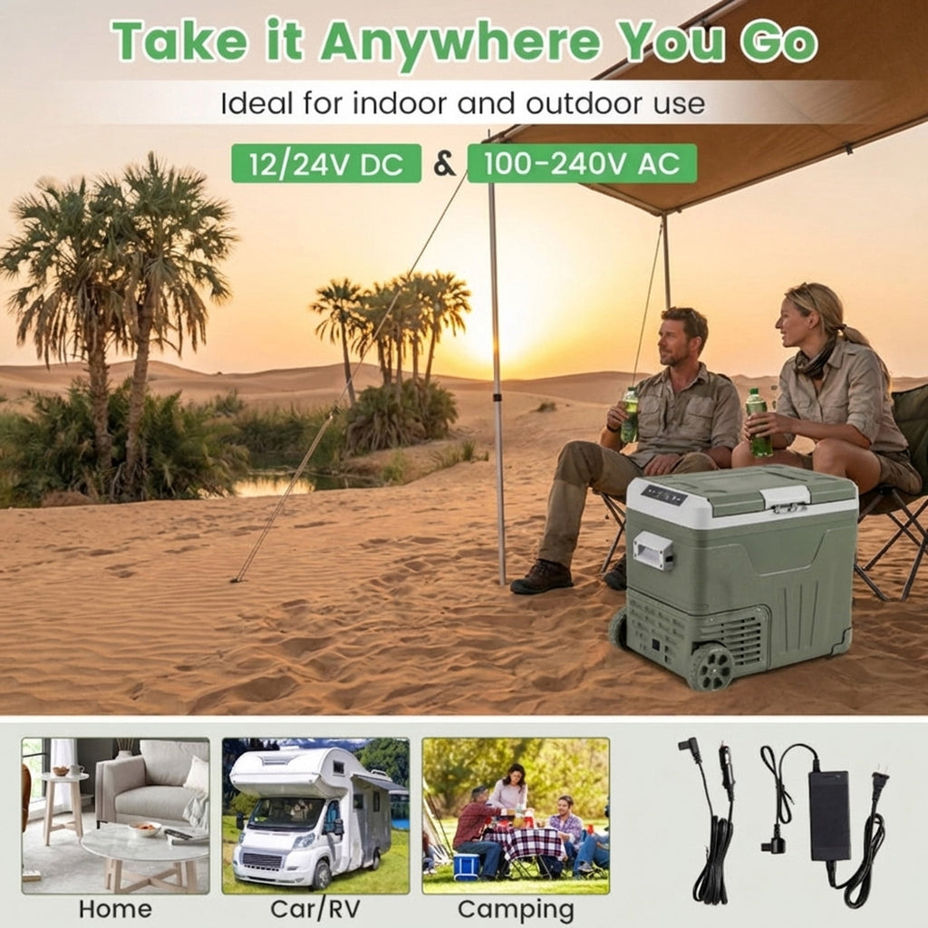 Biotree 12 Volt Car Refrigerator 50 Qt Portable Car Fridge with Adjustable Range, Green