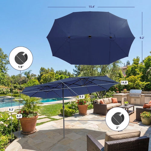 Biotree 15 ft Double-Sided Twin Patio Umbrella Solar LED Lights Outdoor Shade - Blue - UV Protection