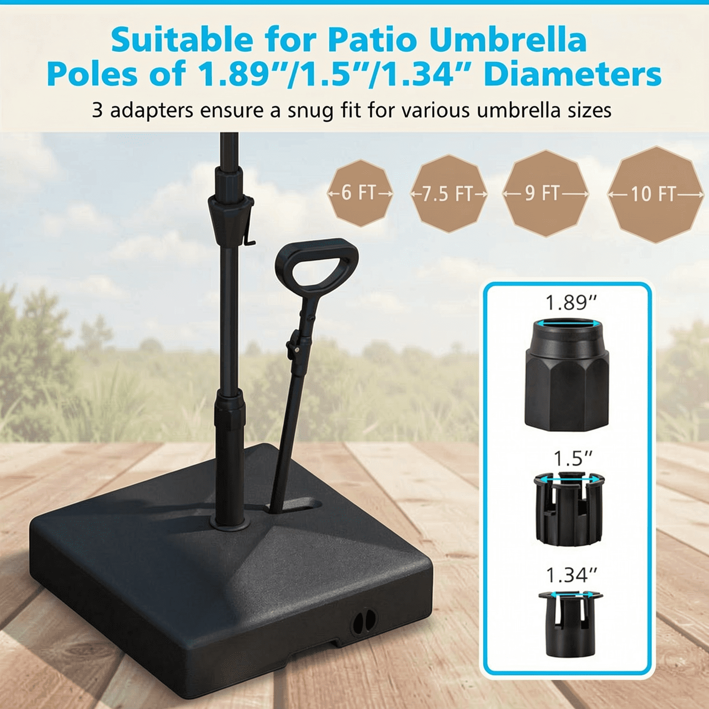 Biotree Mobile Patio Umbrella Base Water Sand Fillable Market Table Umbrella Stand with 3 Wheels-Black