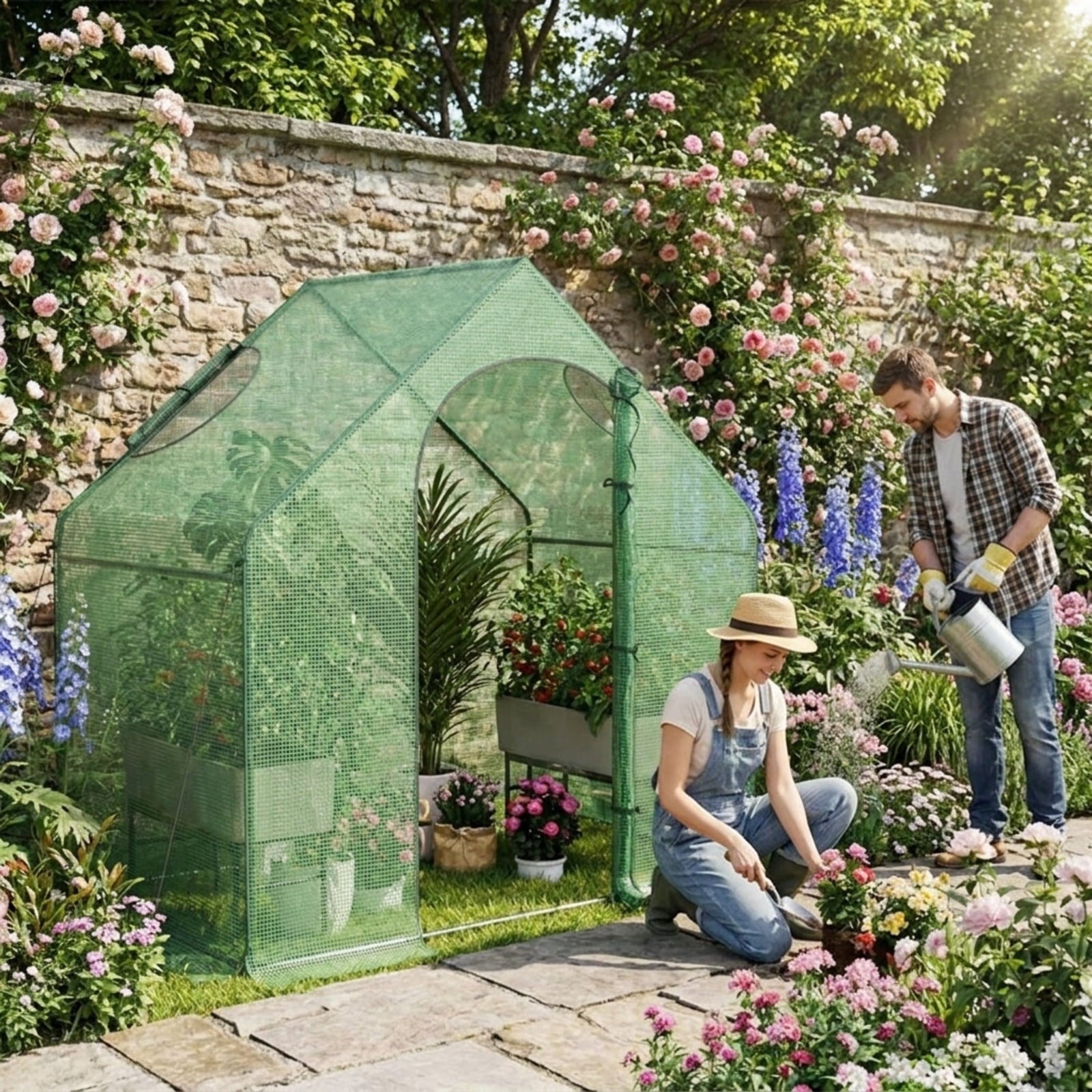 Biotree Portable Outdoor Warm House with PE Cover and Roll for Outdoor Garden Backyard Patio Vegetables Flowers, Green
