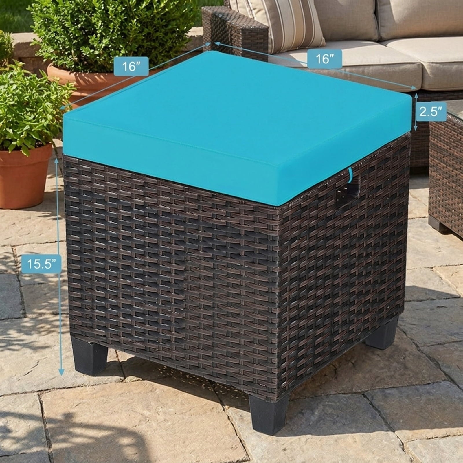 Biotree 2 Pieces Patio Rattan Ottoman Set with Removable Cushions Stackable Patio Chair for Garden BackyardTurquoise