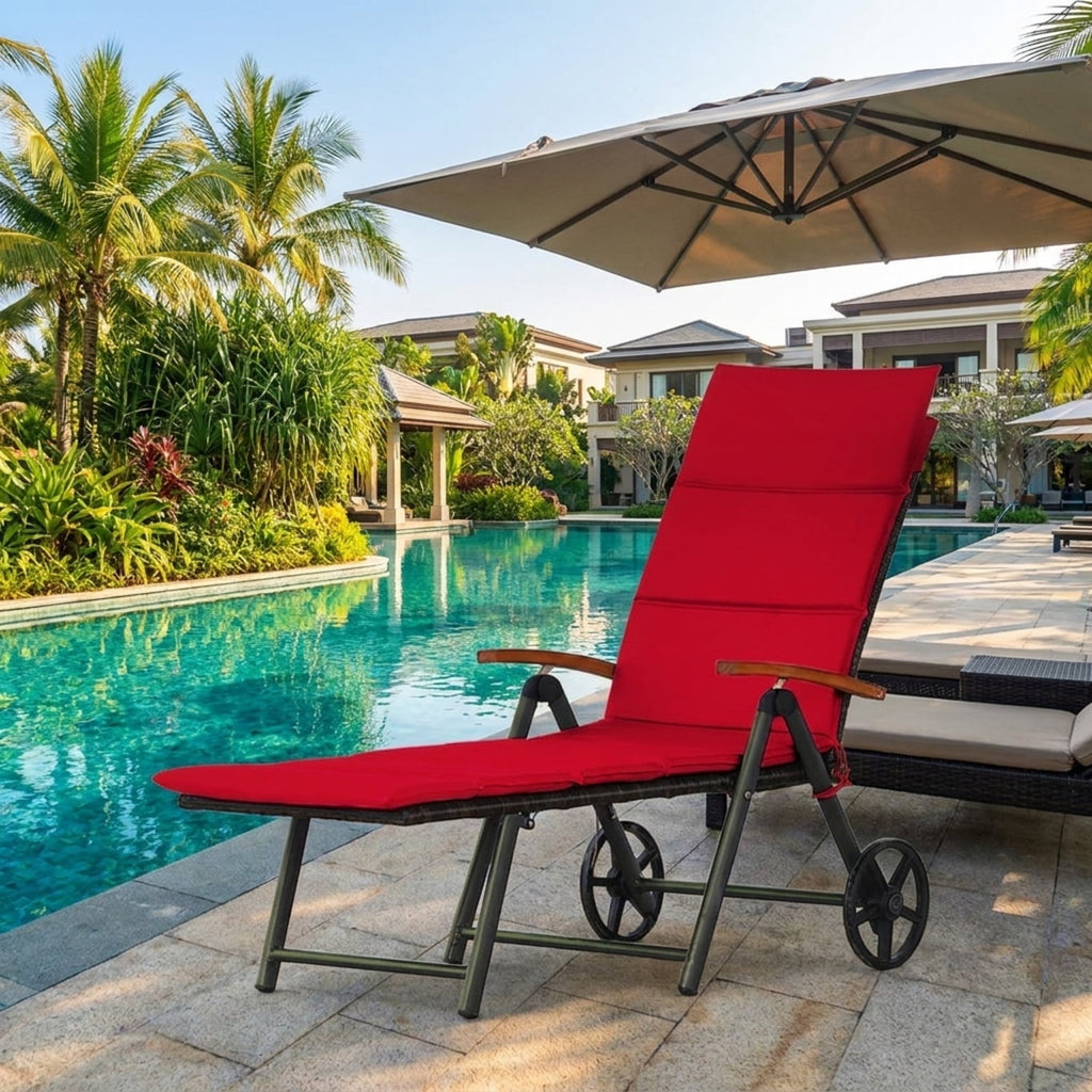 Biotree Outdoor Chaise Lounge Chair Rattan Lounger Recliner Chair Stackable Patio Chair for Garden BackyardRed