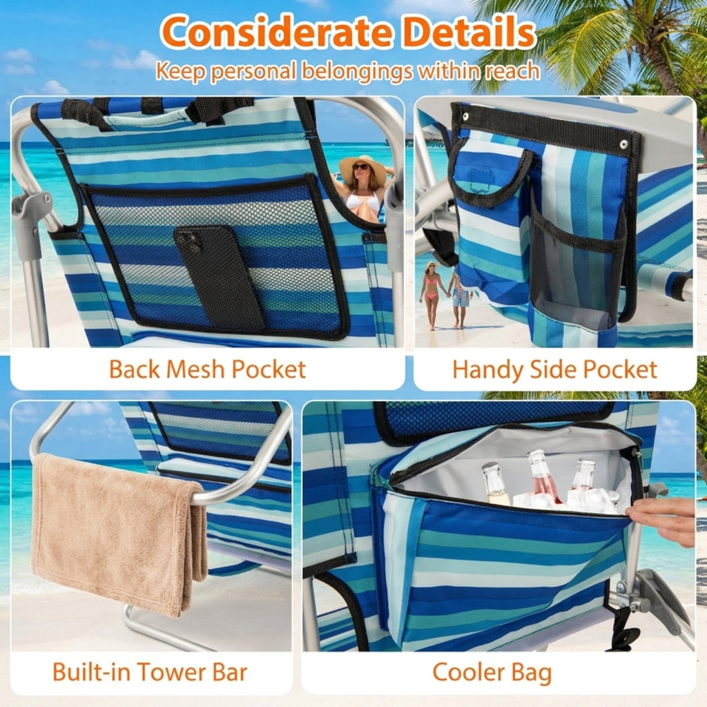 Biotree Set of 2 Folding Beach Chair for Adults with 4-Position Adjustable Backrest Stackable Patio Chair for Garden BackyardBlue
