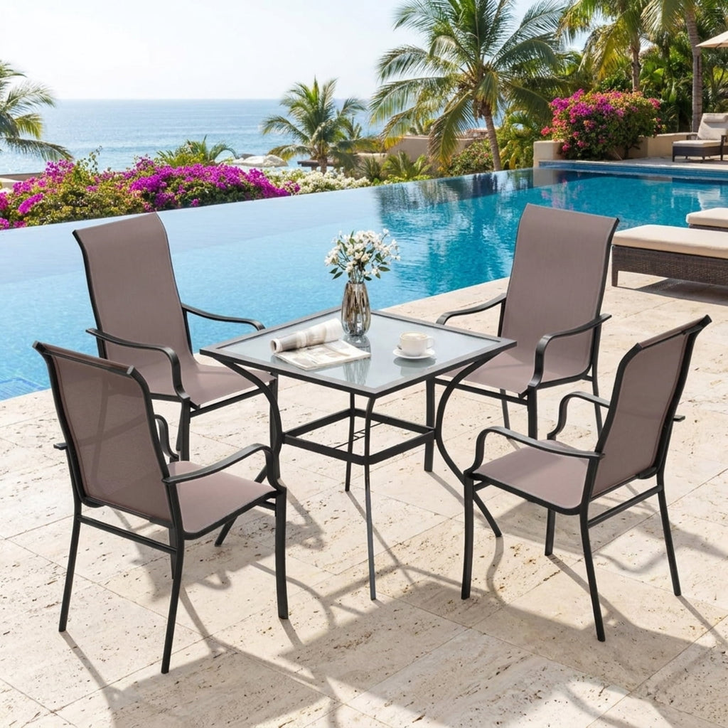 Biotree Patio Dining Chair Set of 2 with Wide Seat and Heavy-Duty Metal Frame Stackable Patio Chair for Garden BackyardBrown