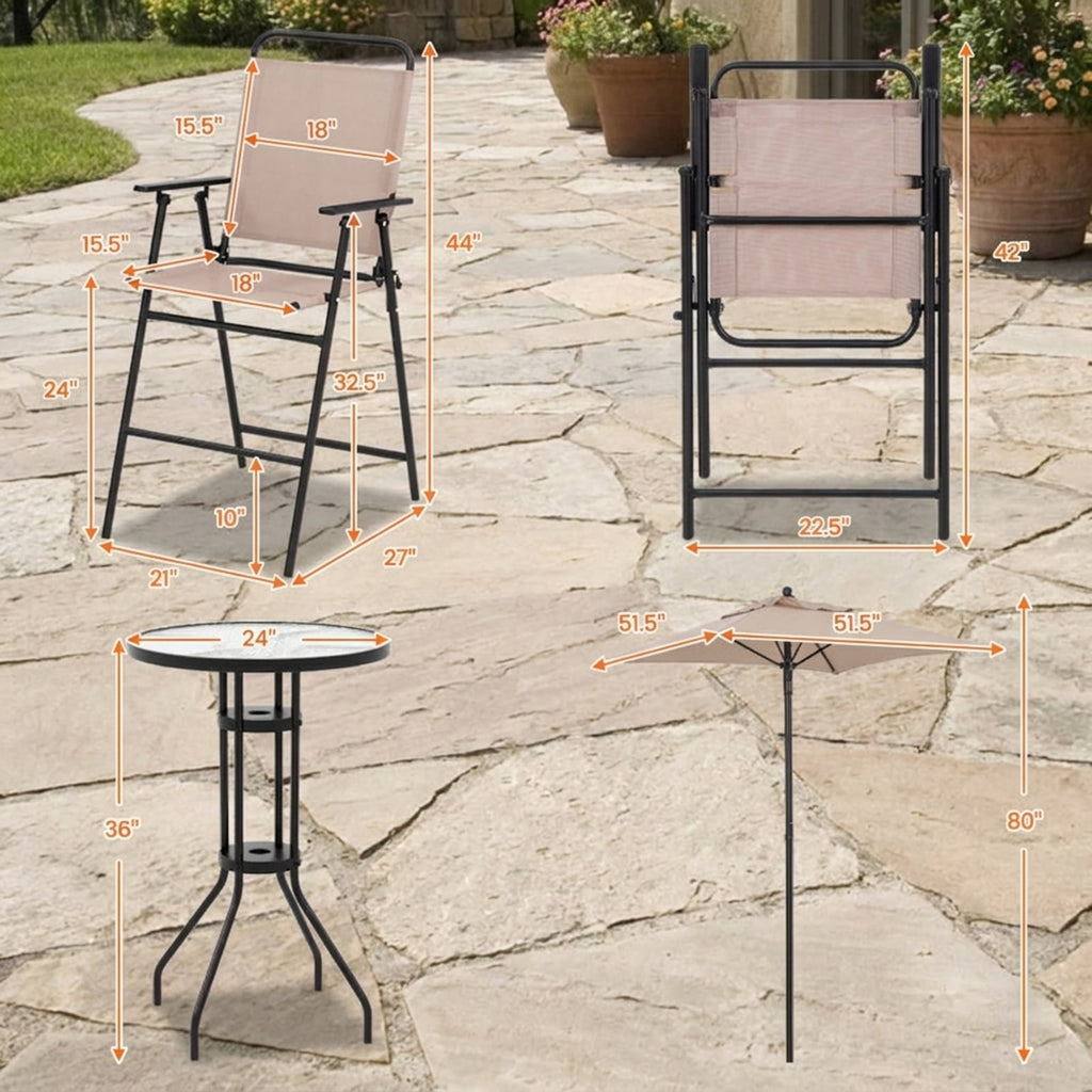 Biotree 4 Pieces Outdoor Bar Set with Umbrella for Patio Porch Garden Backyard Outdoor, Beige