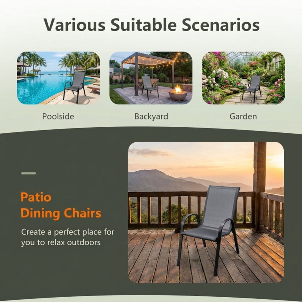 Biotree 4 Pieces Stackable Patio Dining Chairs Set with Armrest Stackable Patio Chair for Garden BackyardGray
