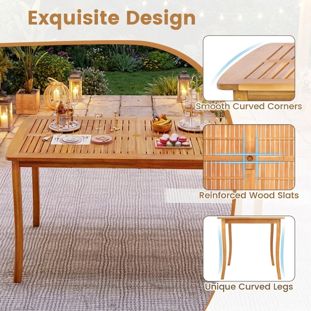 Biotree 63 inch Outdoor Dining Table with Umbrella Hole Farmhouse Bistro Dinette Furniture, Natural