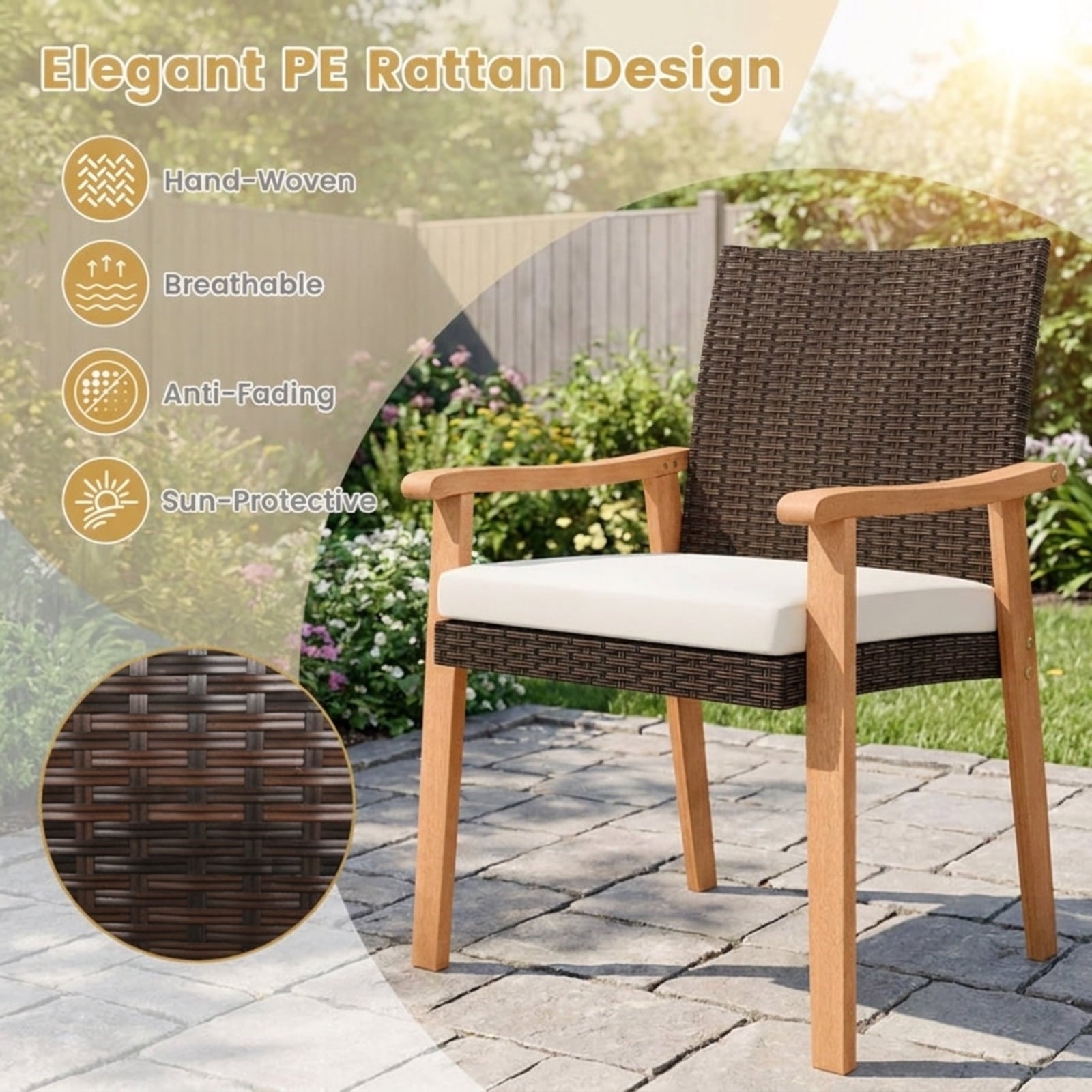 Biotree 2 Pcs Patio Chairs Outdoor Dining Chair with Armrest Stackable Patio Chair for Garden BackyardBeige