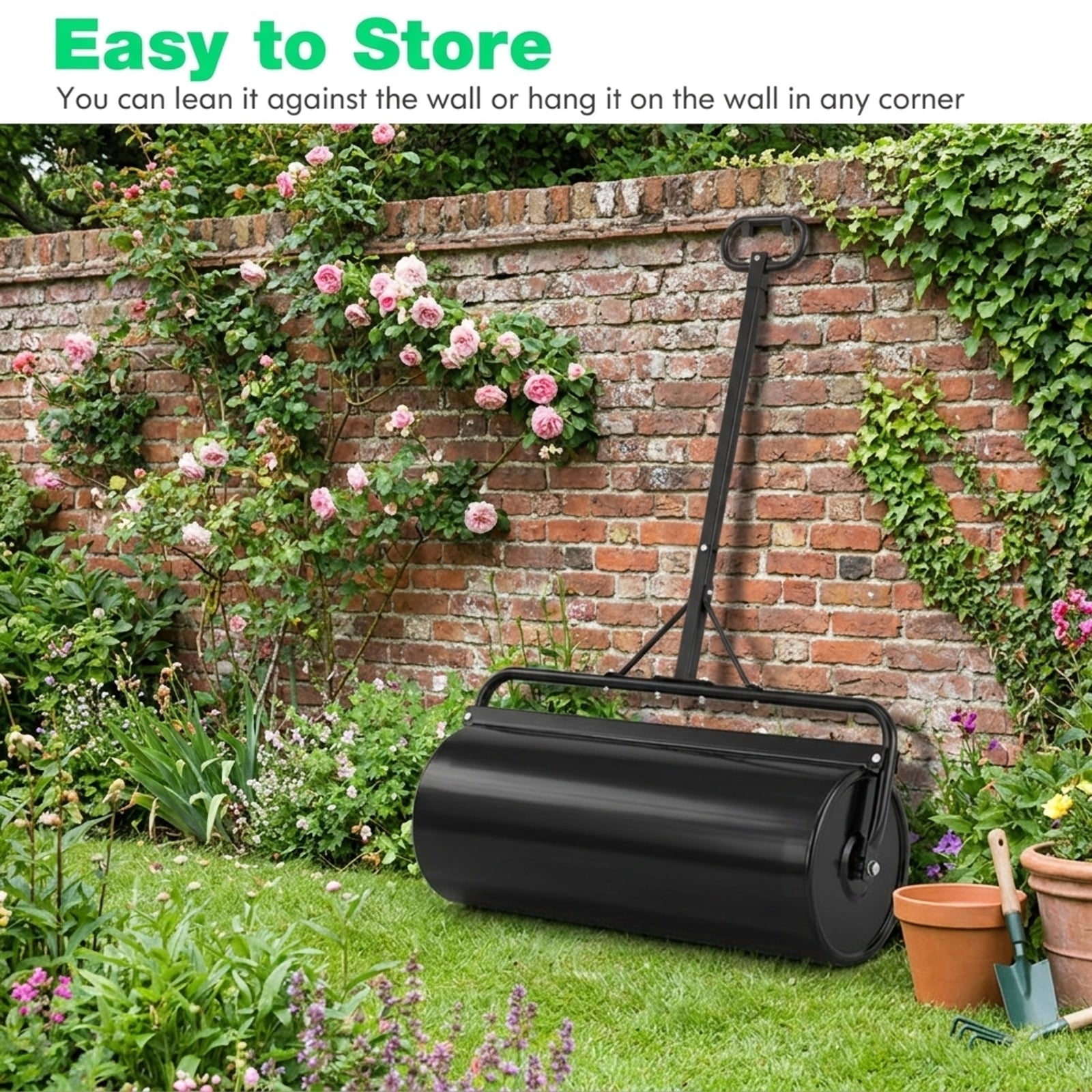 Biotree 39 Inch Wide Push/Tow Lawn Roller for Lawn Garden Yard Soil Care, Black