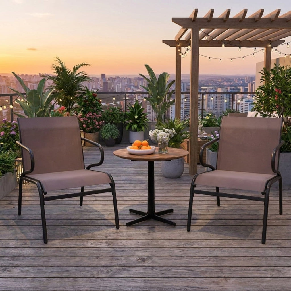 Biotree Modern Patio Chairs Set of 2 with Breathable Fabric for Porch Stackable Patio Chair for Garden BackyardCoffee