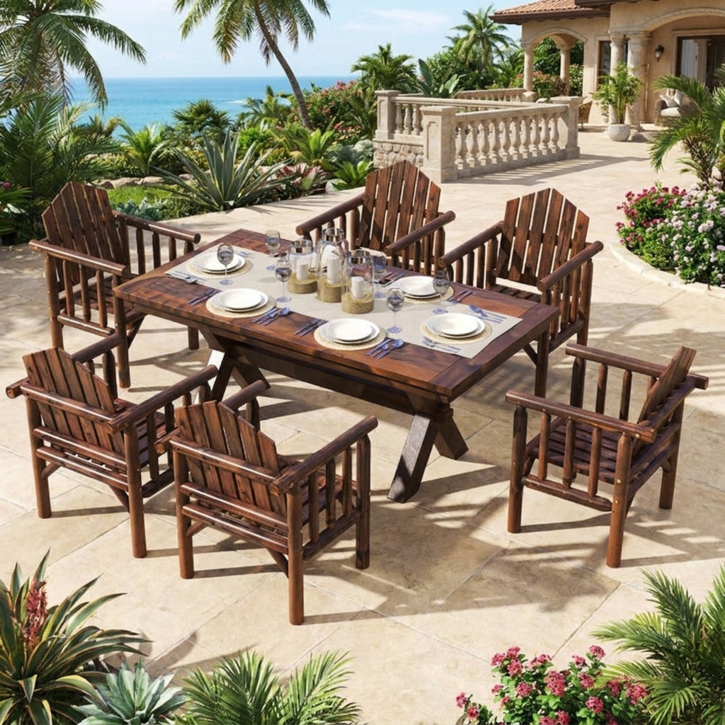 Biotree Outdoor Wood Armchair Wooden Patio Dining Chair with Armrests Stackable Patio Chair for Garden BackyardBrown