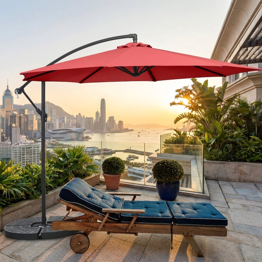 Biotree 10 FT Patio Umbrella, Offset Umbrella with 8 Ribs Cantilever and Cross Base for Patio Garden Backyard Pool, Red