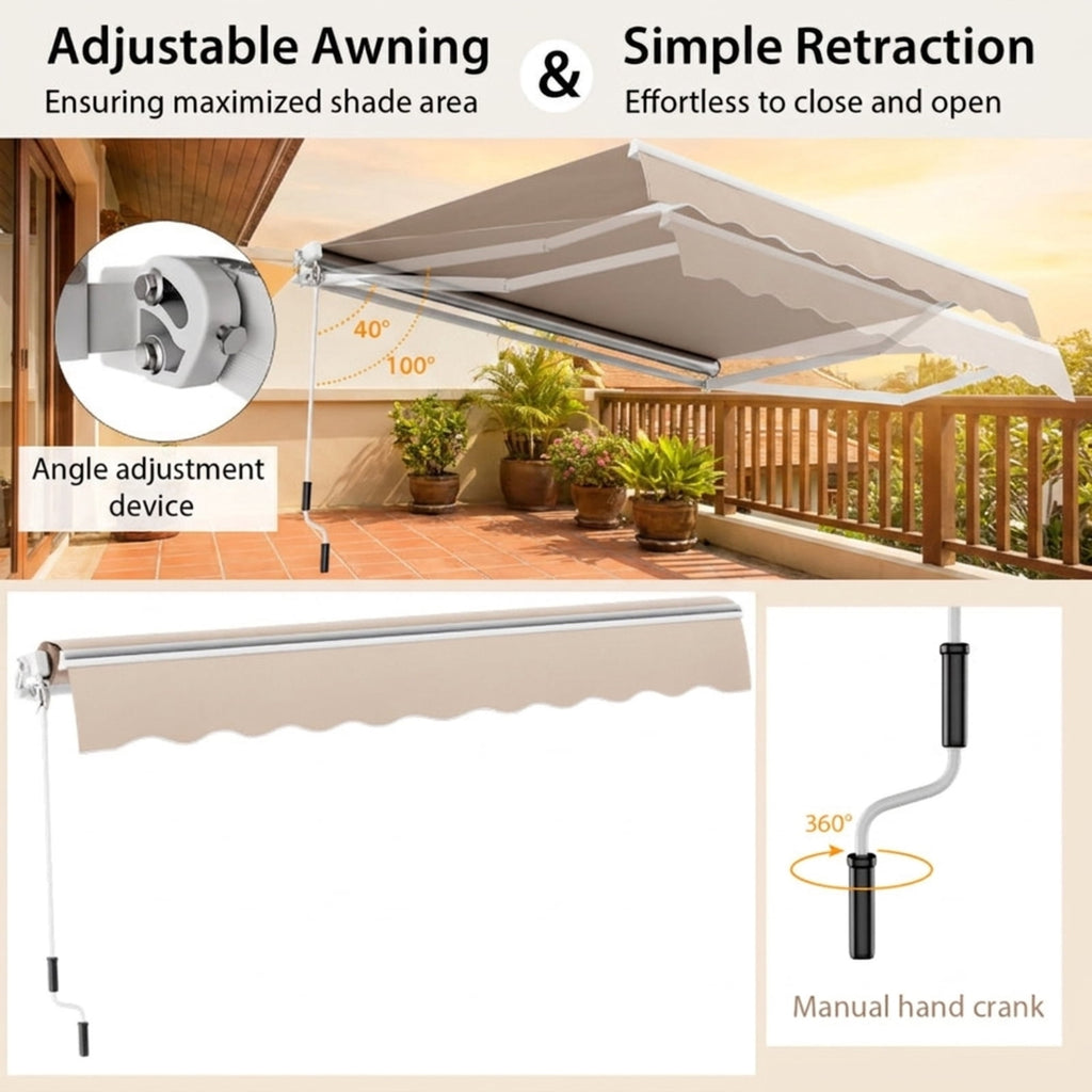 Biotree 13 ¡Á 8 Feet Retractable Patio Awning Aluminum Deck Sunshade for Patio Deck Door Window Sun Rain Protection, Beige