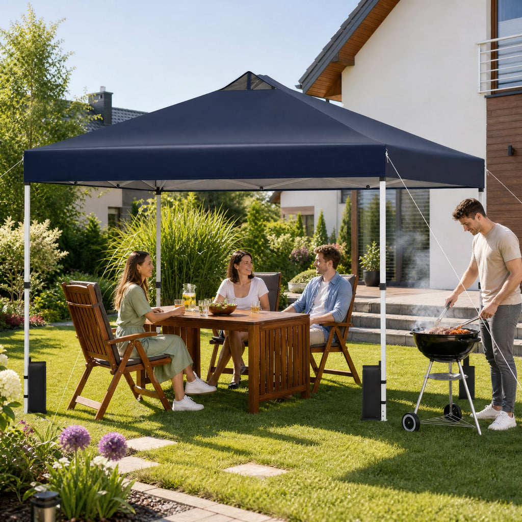 Biotree 10 x 10 Ft Commercial Pop Up Canopy Tent with One-Hand Center Lock, UPF 50+ Vented Outdoor Shelter with Wheeled Bag for Parties, Markets and Camping, Blue