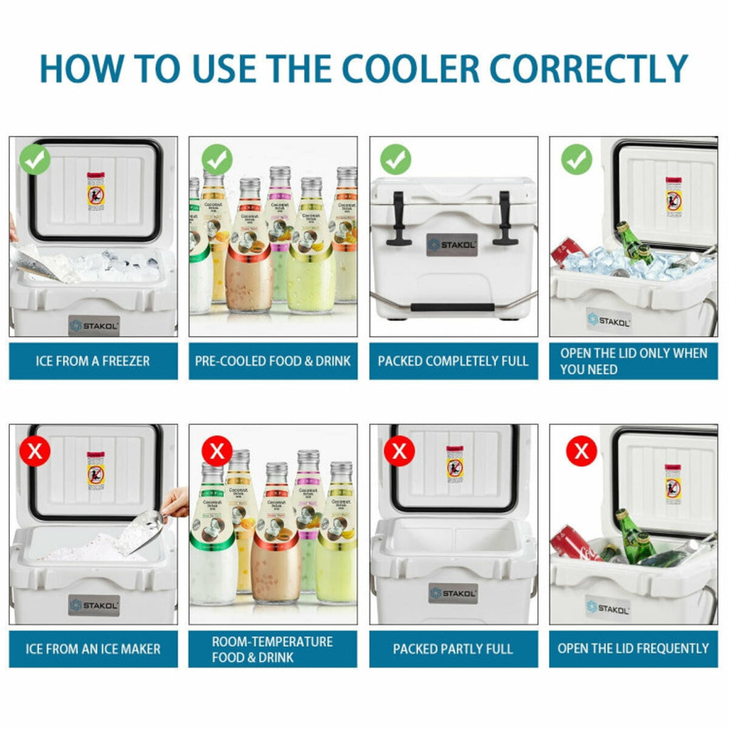 Biotree 16 Quart 24 Can Capacity Portable Insulated Ice Cooler with 2 Cup Holders, White