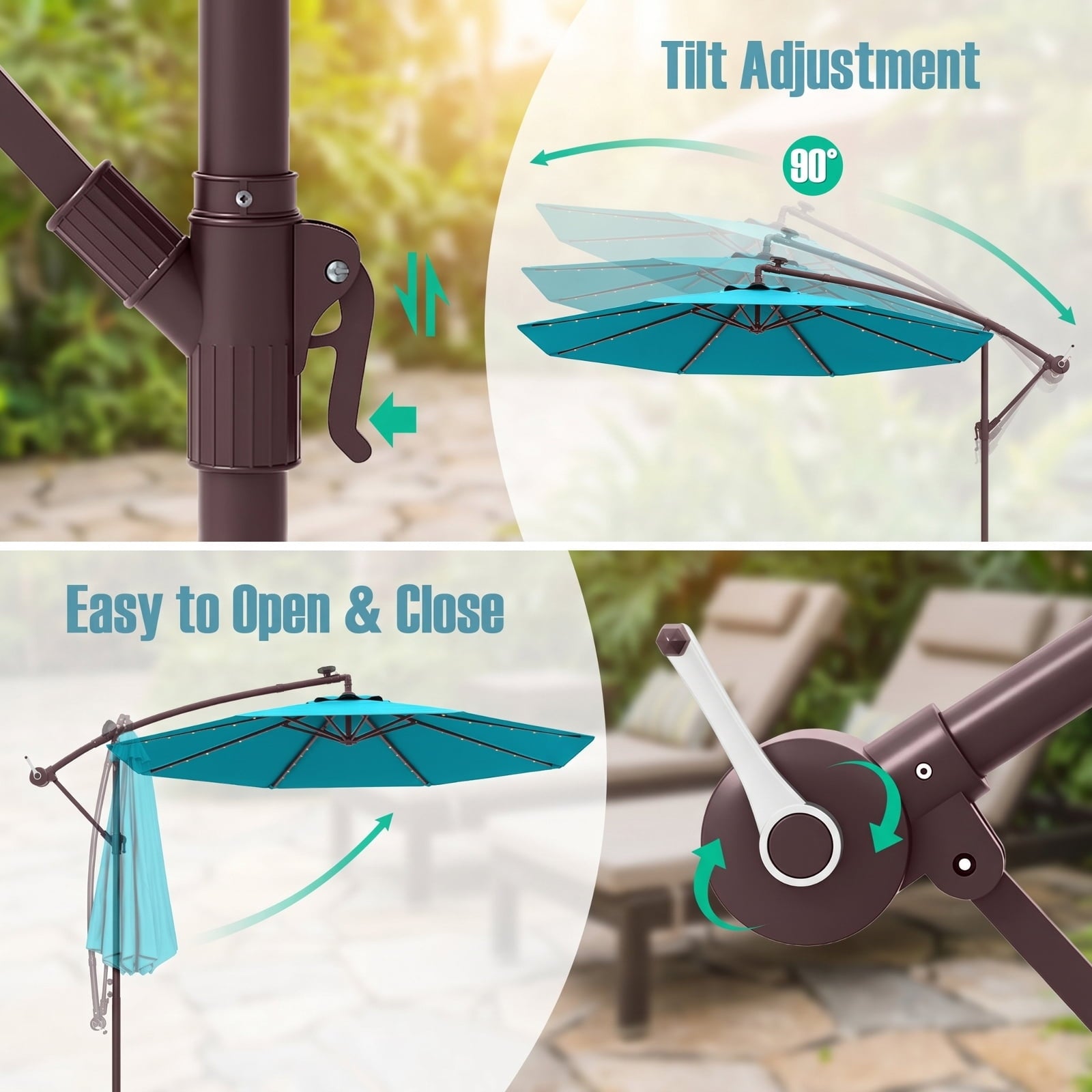 Biotree 10 ft Cantilever Patio Umbrella Offset Hanging with Cross Base, 8 Ribs - Multicolor for Backyard