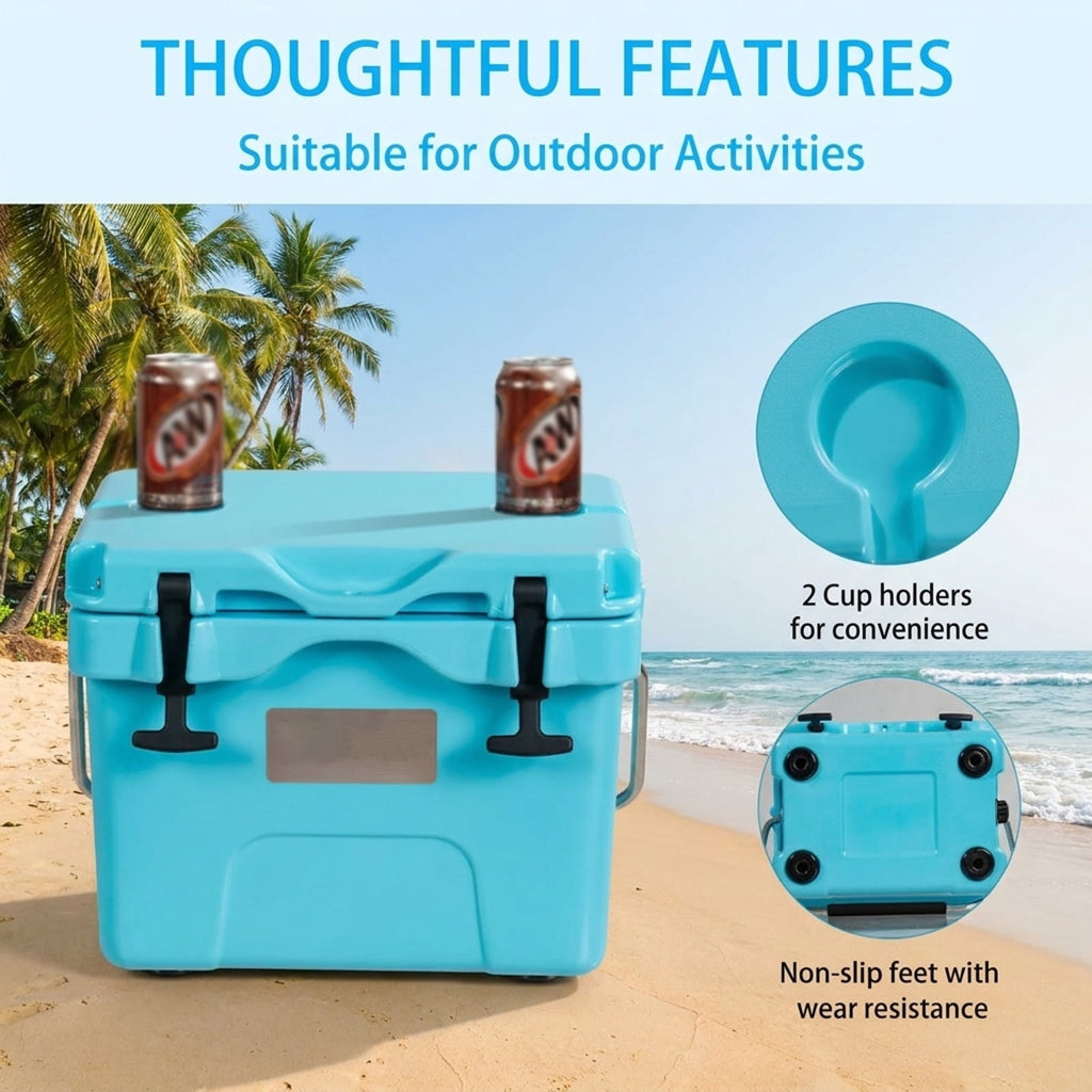 Biotree 16 Quart 24 Can Capacity Portable Insulated Ice Cooler with 2 Cup Holders, Blue