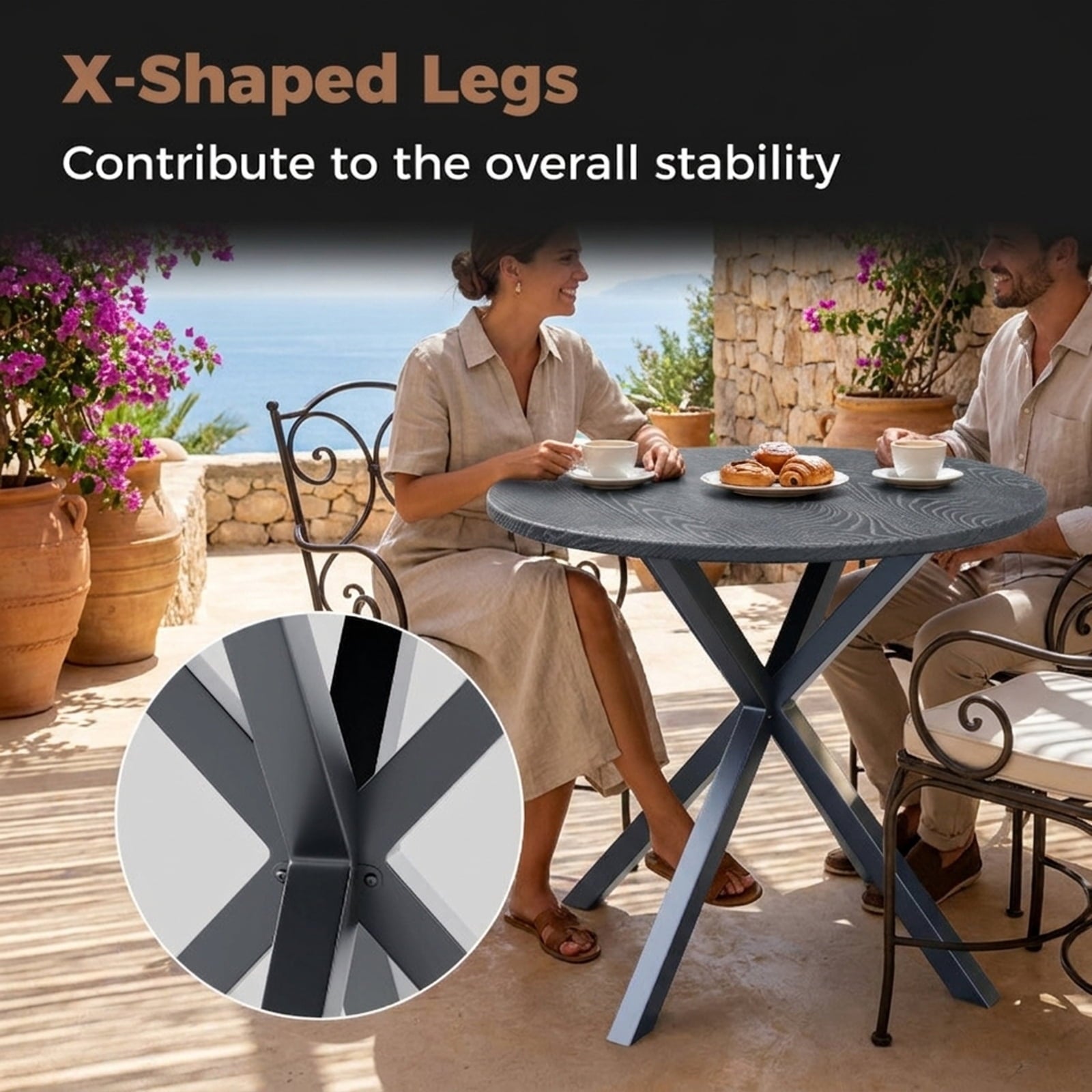 Biotree 33.5 Inch Round Patio Bistro Table with Wood-Like Top and X-Shaped Legs, Gray