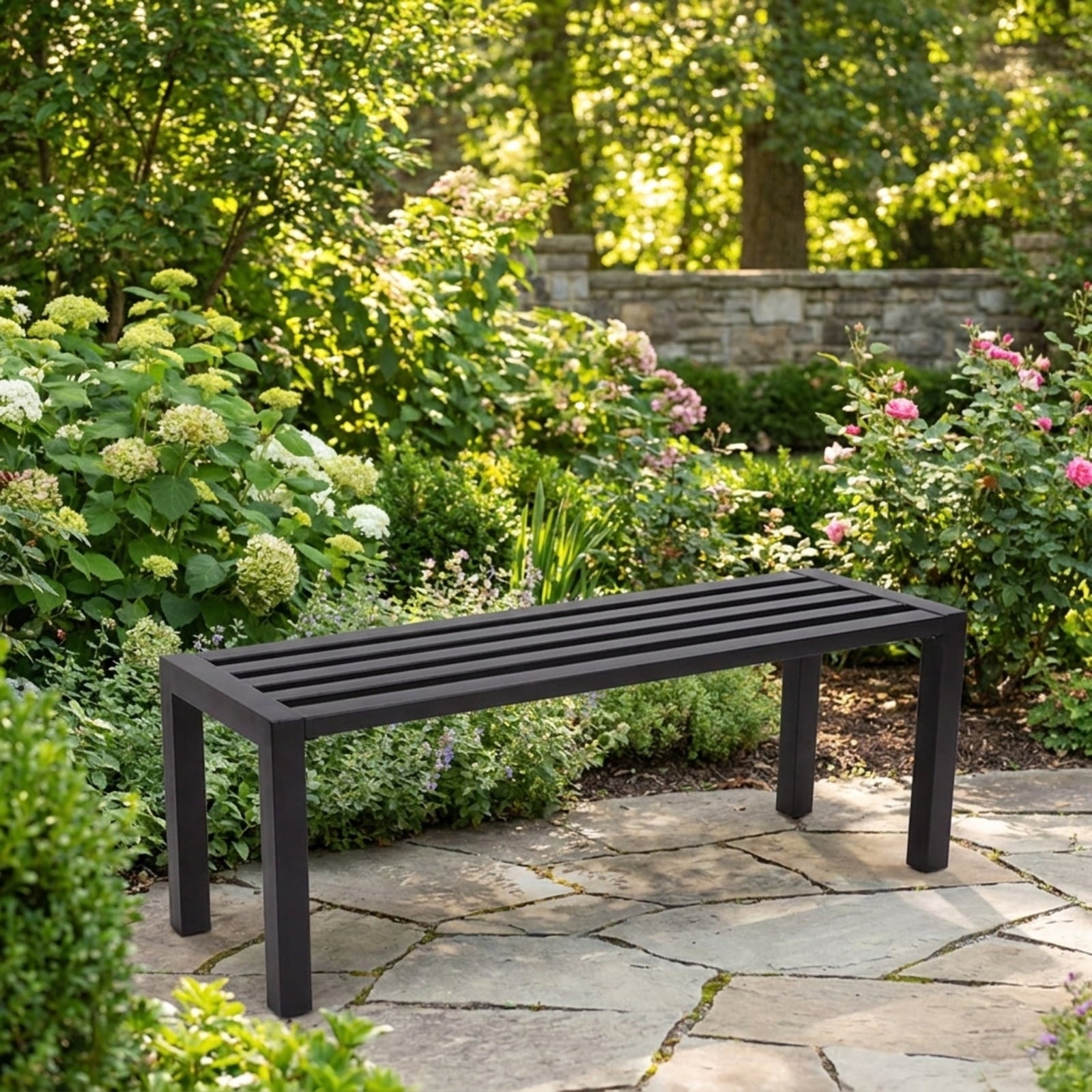 Biotree 50 Inch Patio Garden Bench Loveseats for Outdoor Stackable Patio Chair for Garden BackyardBlack