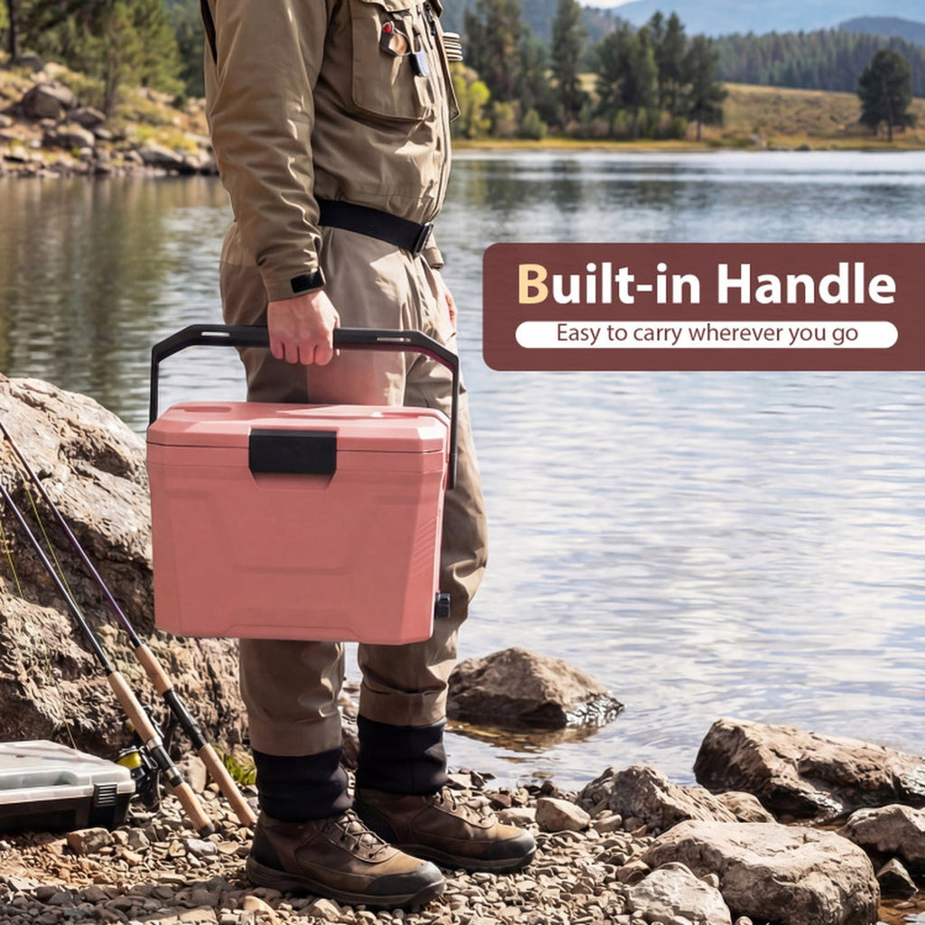 Biotree 21 Qt Insulated Portable Cooler Hard Shell Ice Chest with 2 Cup Holders, Pink
