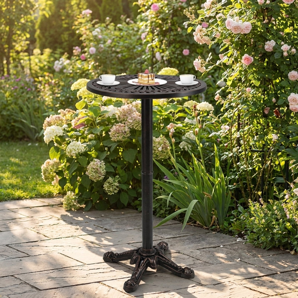 Biotree 41.5 Inch Patio Round Bar Table Cast Aluminum Bistro Table for Garden, Walnut