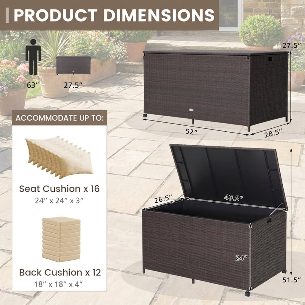 Biotree Outdoor Wicker Storage Box with Zippered Liner-133 Gallon Outdoor Waterproof for Patio Deck Garden Cushions, Brown