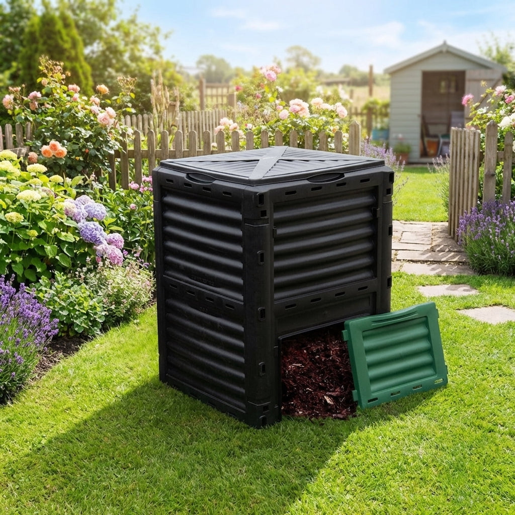 Biotree 80-Gallon Outdoor Composter with Large Openable Lid and Bottom Exit Door-Green Garden Organic