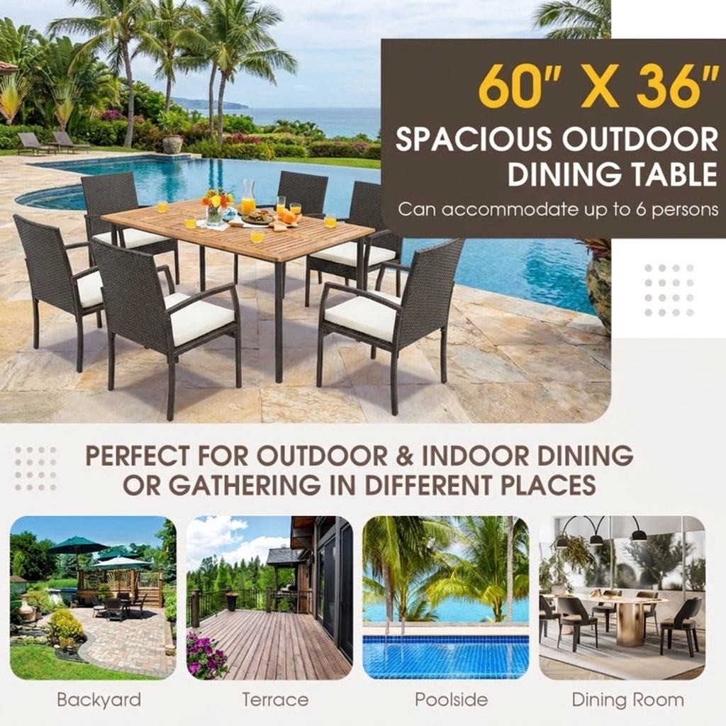 Biotree 63-Inch Patio Acacia Wood Dining Table with Umbrella Hole and Metal Legs, Black