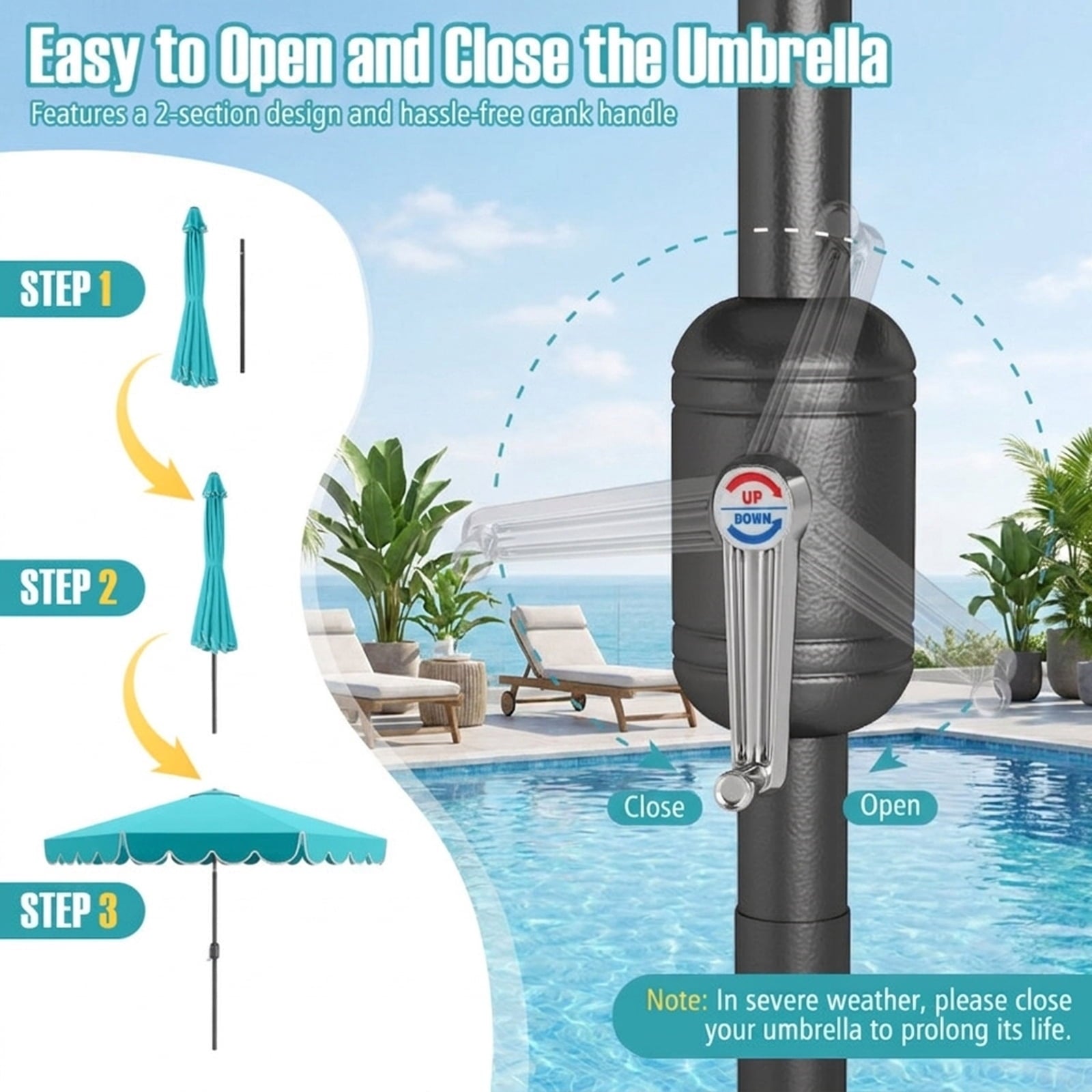 Biotree 10 ft Market Patio Umbrella with Crank and Tilt, 8 Sturdy Ribs, Vented Canopy - Multicolor for Backyard