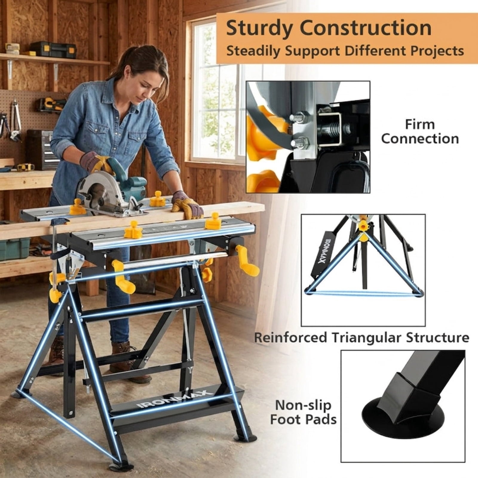 Biotree Folding Work Table with Tiltable Platform and 7-level Adjustable Height for Garage Workshop Home DIY Projects, Black