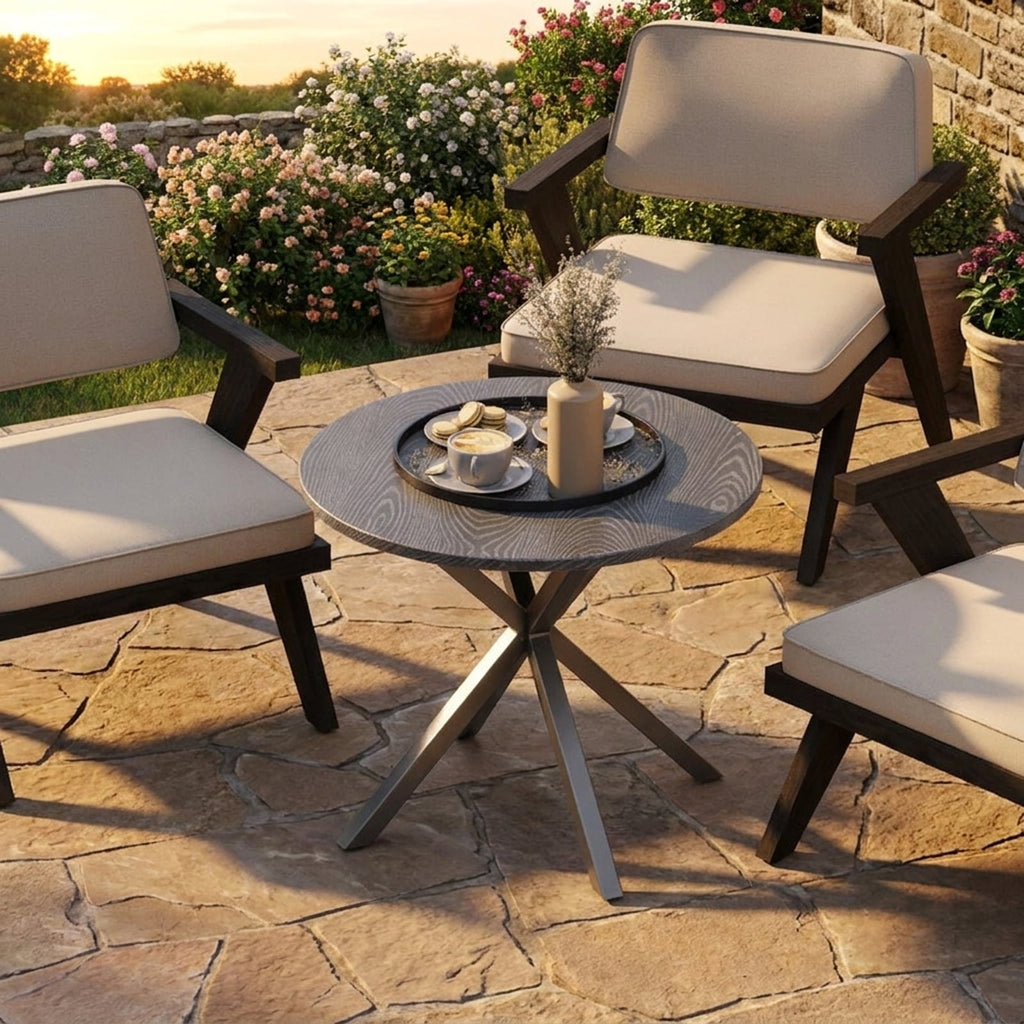 Biotree 33.5 Inch Round Patio Bistro Table with Wood-Like Top and X-Shaped Legs, Gray