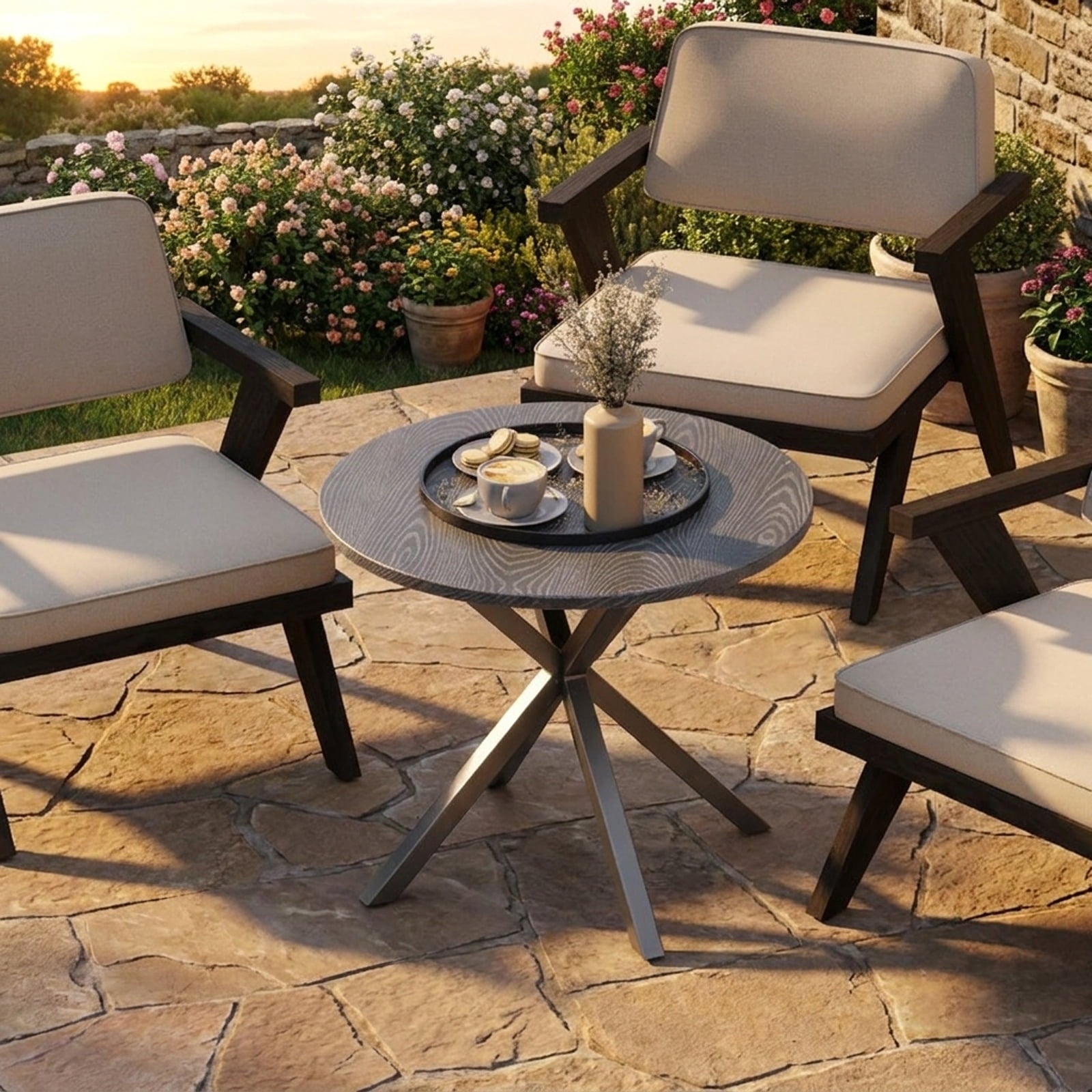 Biotree 33.5 Inch Round Patio Bistro Table with Wood-Like Top and X-Shaped Legs, Gray