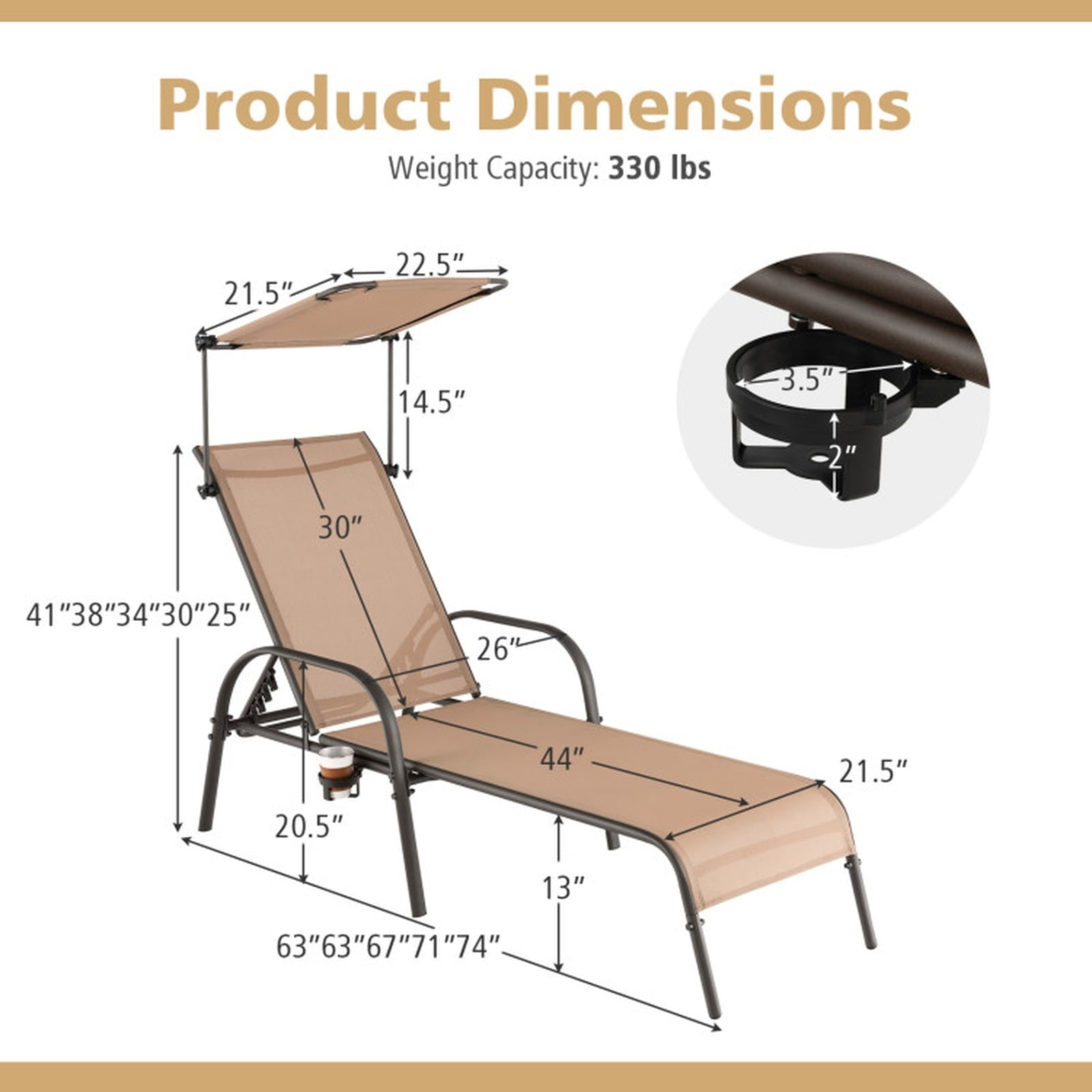 Biotree Patio Heavy-Duty 5-Level Adjustable Chaise Lounge Chair Stackable Patio Chair for Garden BackyardBrown