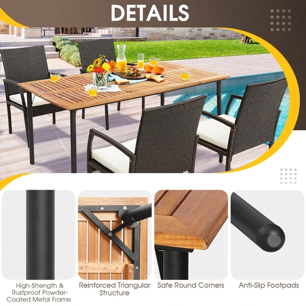 Biotree 63-Inch Patio Acacia Wood Dining Table with Umbrella Hole and Metal Legs, Black