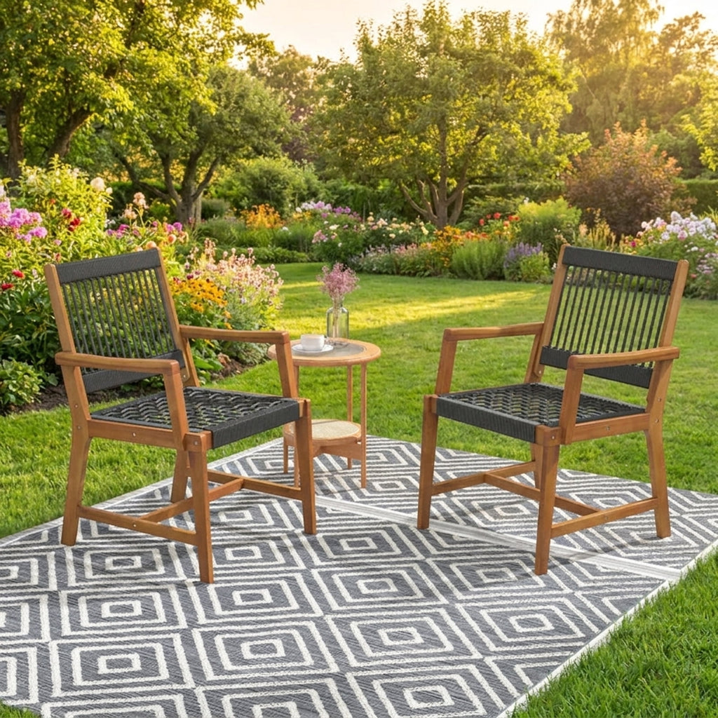 Biotree Set of 2 Patio Acacia Wood Dining Chairs with Armrests for Lawn Yard Stackable Patio Chair for Garden BackyardBlack and Natural