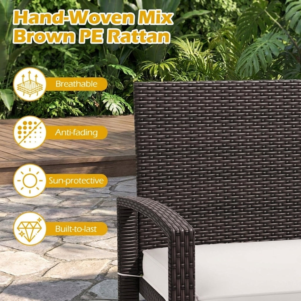 Biotree Wicker 2-Seat Bench with Soft Seat Cushion and Metal Frame Stackable Patio Chair for Garden BackyardWhite