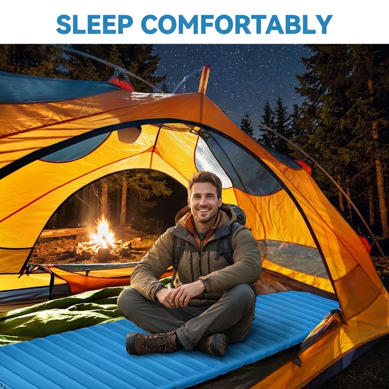 Biotree 3 Inch Thick Inflatable Waterproof Camping Sleeping Pad, Blue